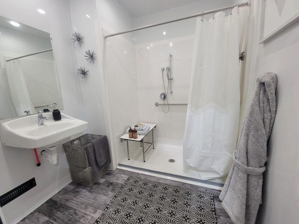 ADA 2 Stall Shower Trailer Inside ADA Shower View - The Lavatory Nor Cal