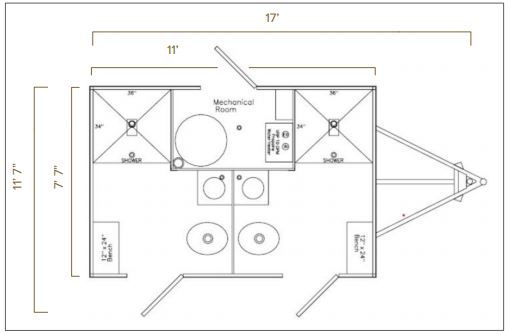 The Lavatory Nor Cal 2 Stall Shower Trailer - Floorplan View