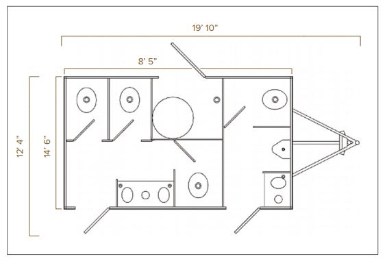 Floor plan of a luxury restroom trailer