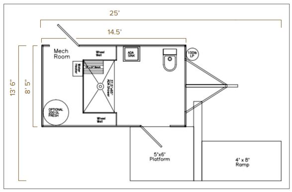 Luxury Portable Shower/Restroom Combo Trailer For Rent - Floorplan View - The Lavatory Nor Cal