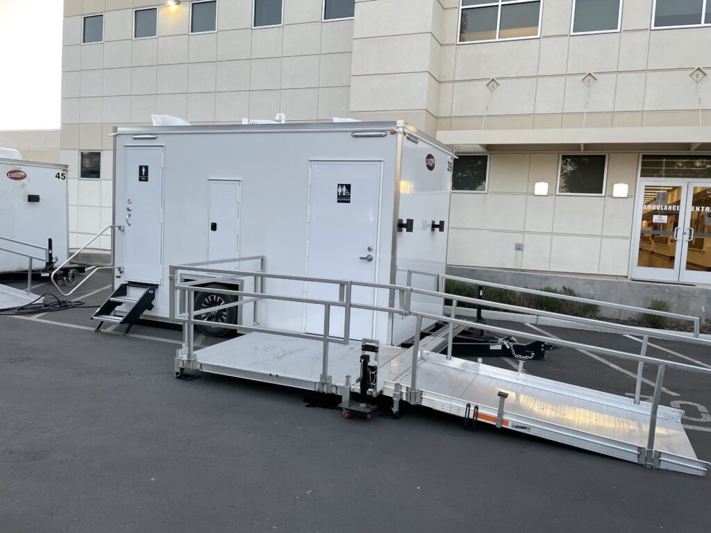 Exterior of ADA shower trailer with ramp - The Lavatory Nor Cal