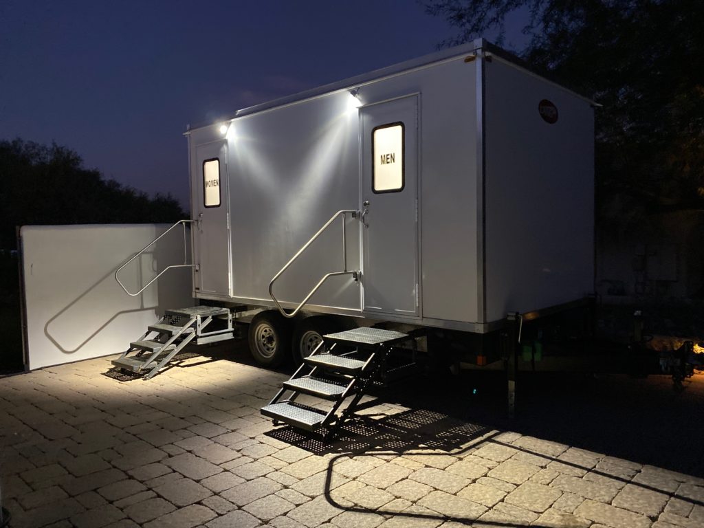The Lavatory Norcal luxury Restroom Trailers For Rent - Night View
