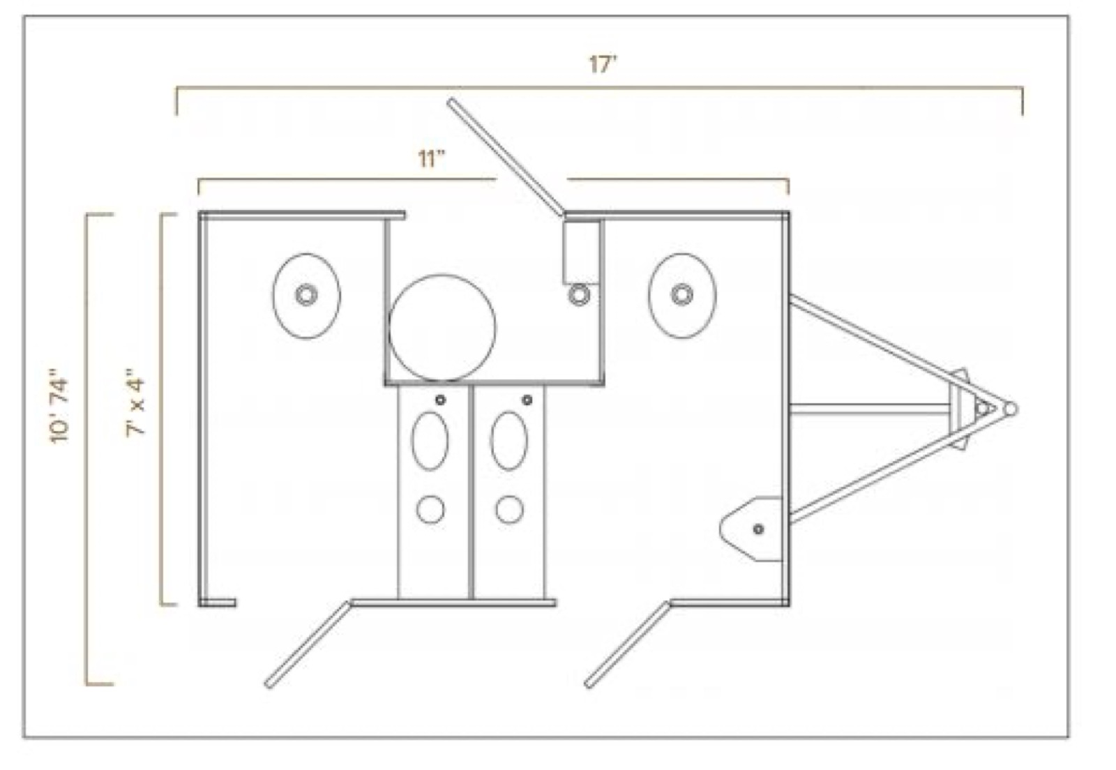 Floor plan of the 2-stall bathroom trailer showing the women's room and the men's room with urinal, The Lavatory NorCal