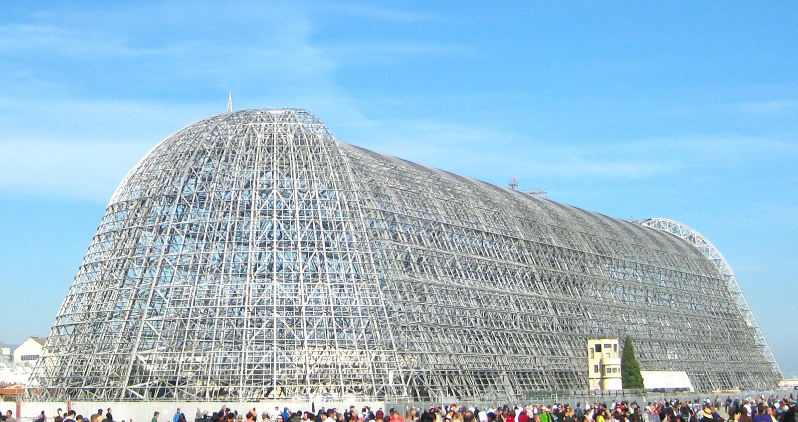 Steel frame of Hangar One at Moffett Field on the Sunnyvale edge during a public open day, near where The Lavatory NorCal delivers