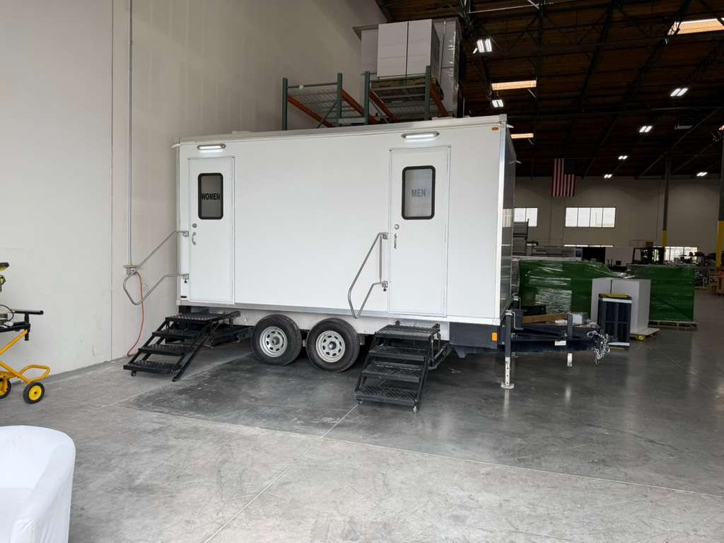 Luxury restroom trailer on a national brand's site between Antioch and Brentwood