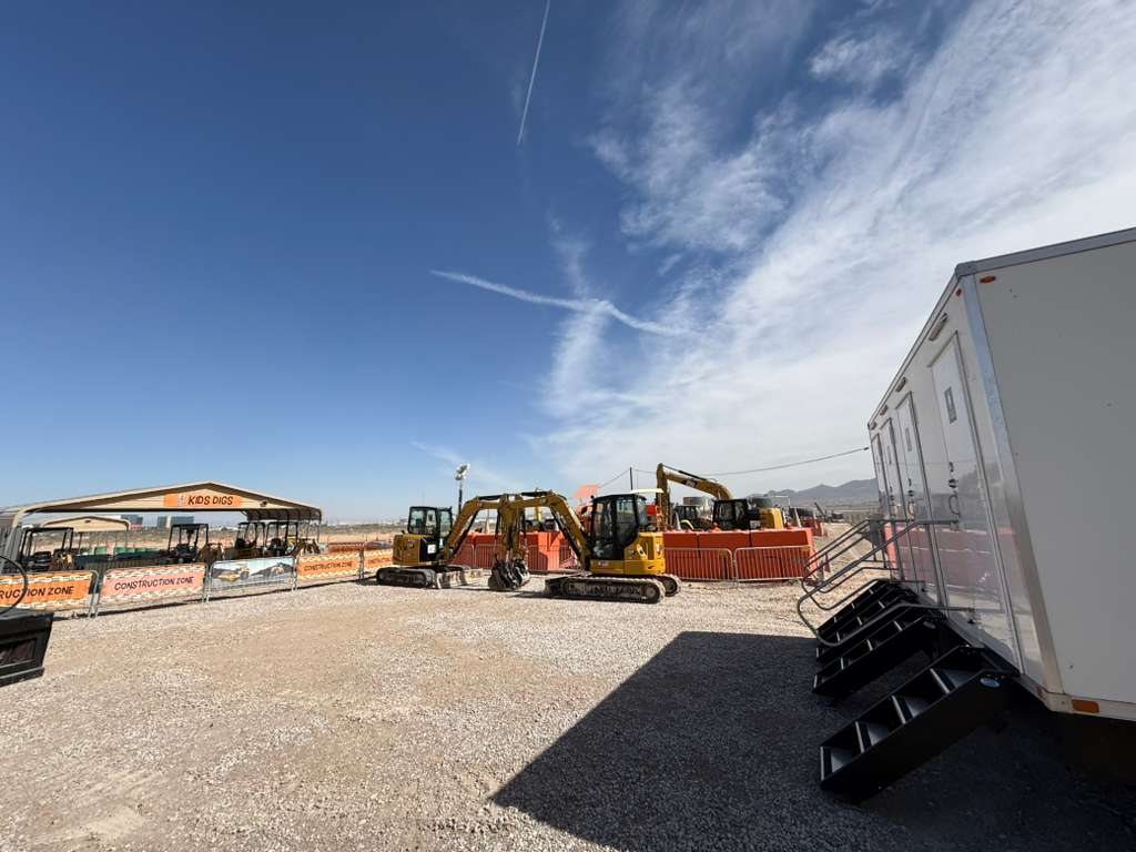 Lavatory 3-Station Restroom Trailer on site at Kids Digs