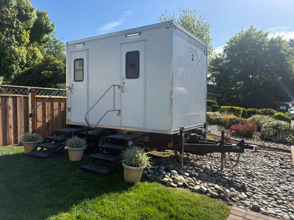 2 station restroom trailer in the desert jobsite, a Citrus Heights restroom trailer rental job