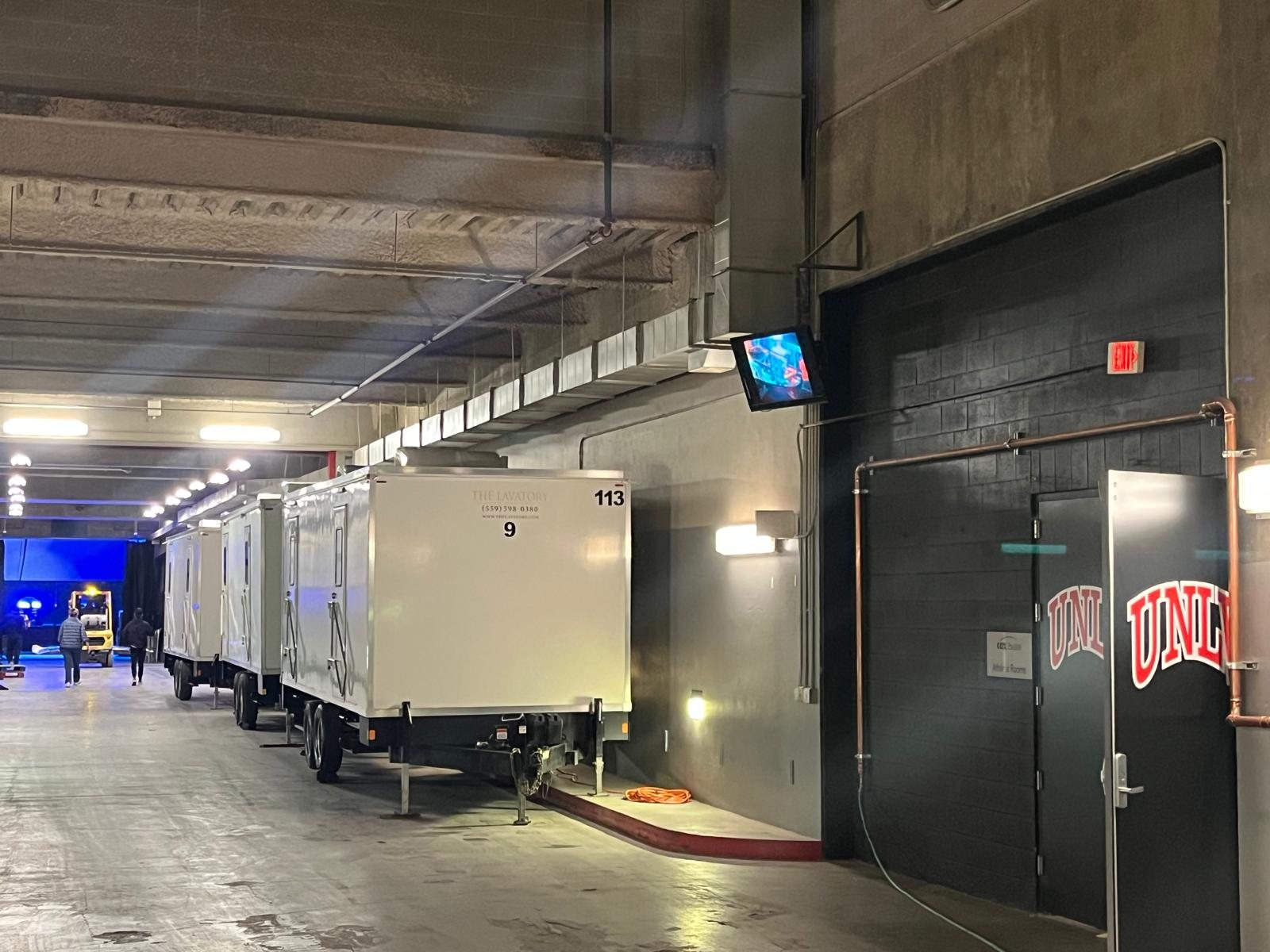 Lavatory 9-Station Restroom Trailer on site at UNLV